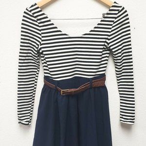 Women's Double Zero Navy Striped Fit & Flare Dress
